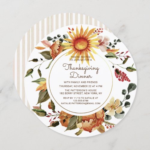 Rustic Autumn Floral Thanksgiving Dinner Invitation