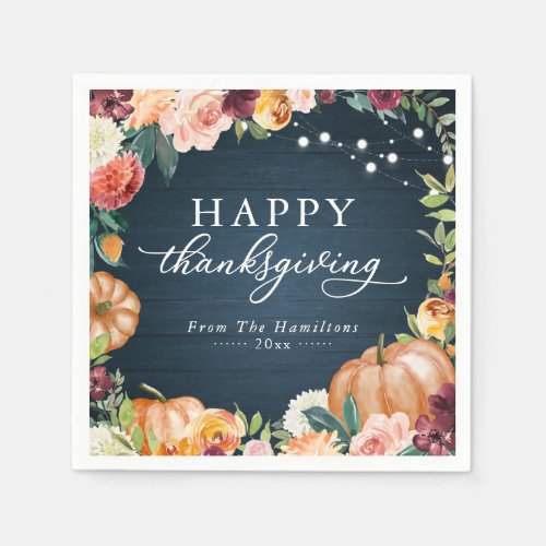 Rustic Autumn Floral Thanksgiving Dinner Napkins