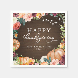 Rustic Autumn Floral Thanksgiving Dinner Napkins