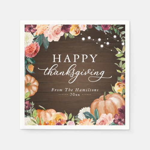 Rustic Autumn Floral Thanksgiving Dinner Napkins