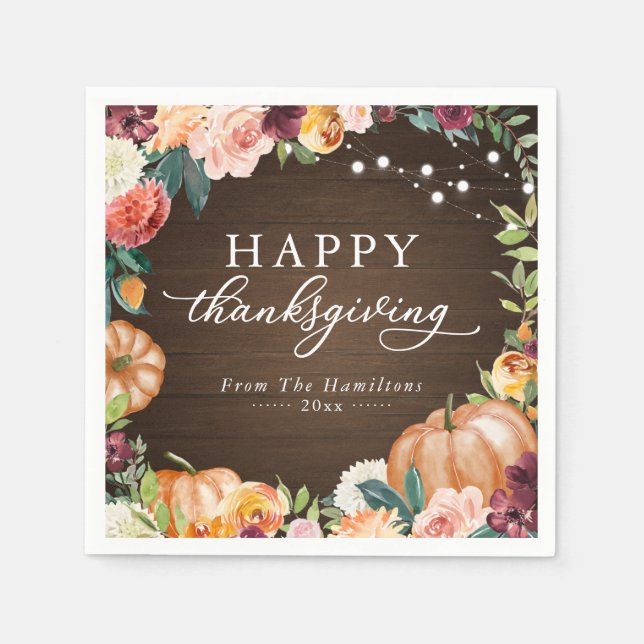 Rustic Autumn Floral Thanksgiving Dinner Napkins (Front)