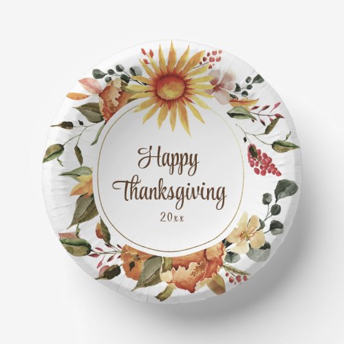 Rustic Autumn Floral Thanksgiving Dinner Paper Bowls