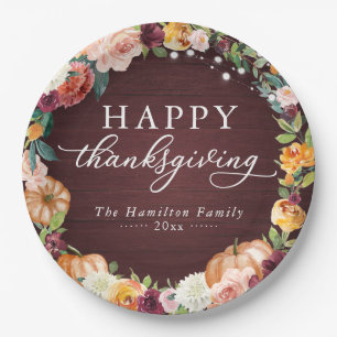 Rustic Autumn Floral Thanksgiving Dinner Paper Pla Plates