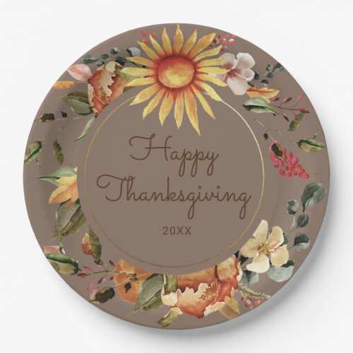 Rustic Autumn Floral Thanksgiving Dinner Paper Plates