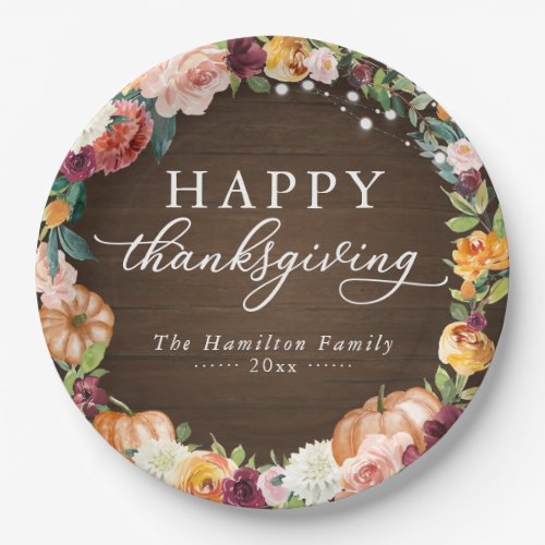 Rustic Autumn Floral Thanksgiving Dinner Paper Plates