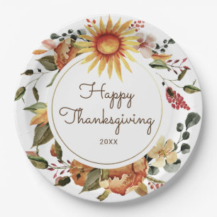Rustic Autumn Floral Thanksgiving Dinner Paper Plates