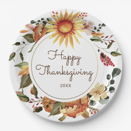 Rustic Autumn Floral Thanksgiving Dinner Paper Plates