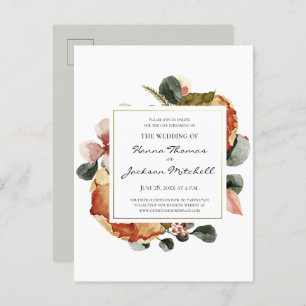 Rustic Autumn Floral Watercolor Wedding Invitation