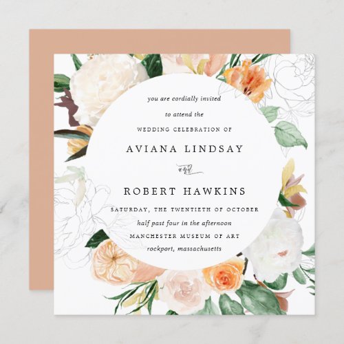 Rustic Autumn Floral Watercolor Wedding Invitation