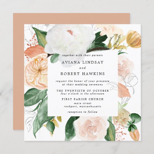 Rustic Autumn Floral Watercolor Wedding Invitation