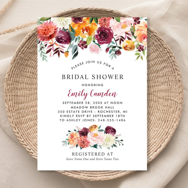 Rustic Autumn Floral Wedding Bridal Shower Invitation (Creator Uploaded)
