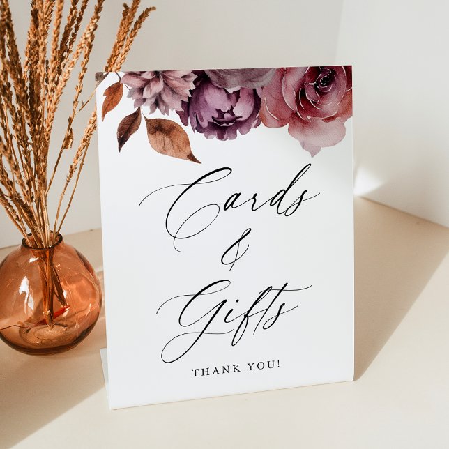 Rustic Autumn Floral Wedding Cards and Gifts Pedestal Sign (Creator Uploaded)