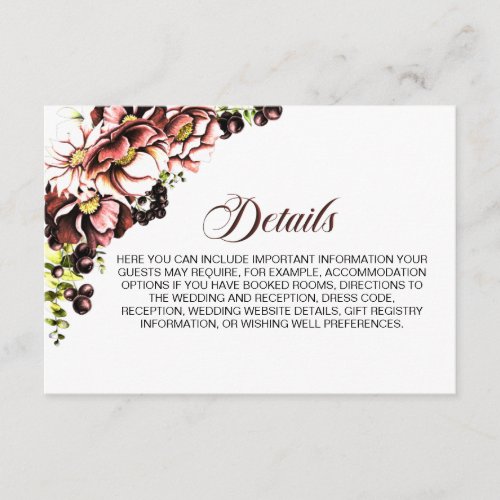 Rustic Autumn Floral Wedding Details Enclosure Card