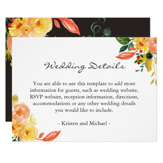 Rustic Autumn Floral Wedding Details Information Card