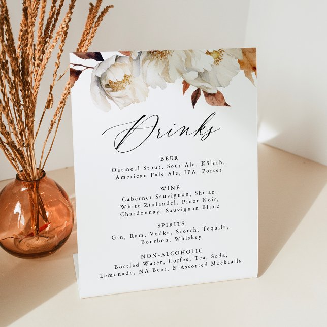 Rustic Autumn Floral Wedding Drink Menu Pedestal Sign (Creator Uploaded)