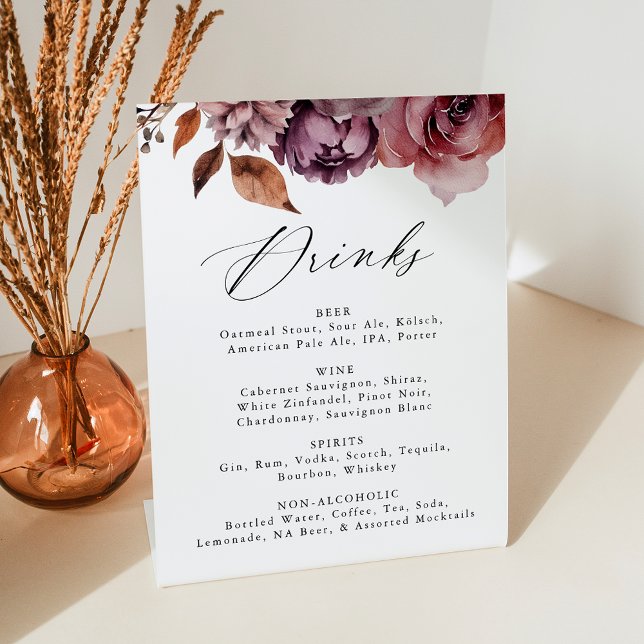 Rustic Autumn Floral Wedding Drink Menu Pedestal Sign (Creator Uploaded)