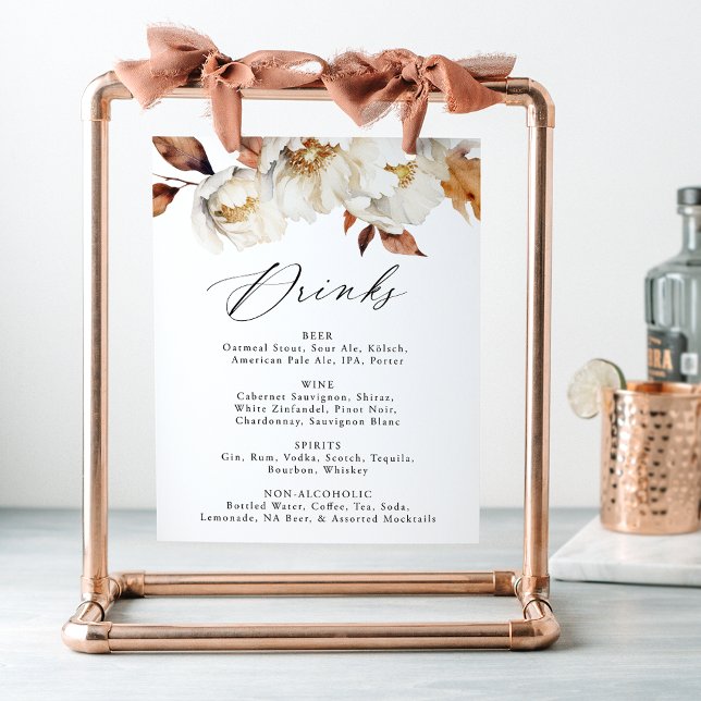 Rustic Autumn Floral Wedding Drink Menu Sign (Creator Uploaded)