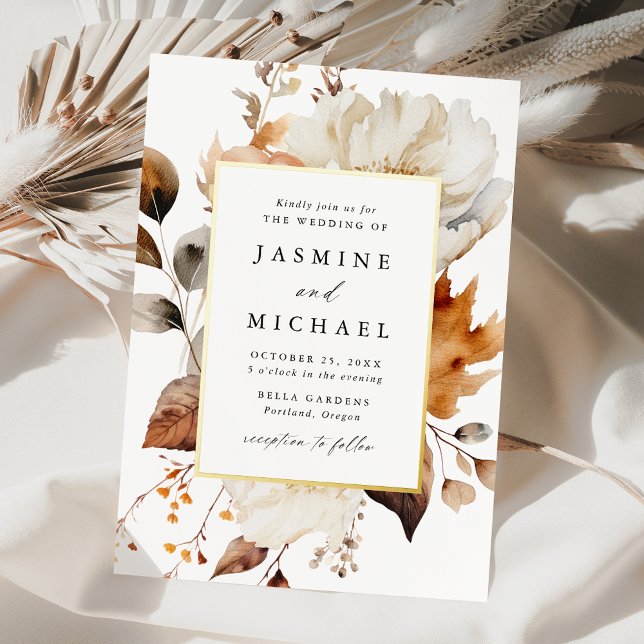 Rustic Autumn Floral Wedding Foil Invitation (Creator Uploaded)