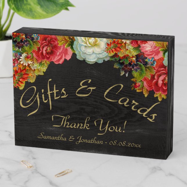 Rustic Autumn Floral Wedding Gifts & Cards Wooden Box Sign (In Situ Horizontal)
