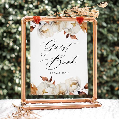 Rustic Autumn Floral Wedding Guest Book Sign