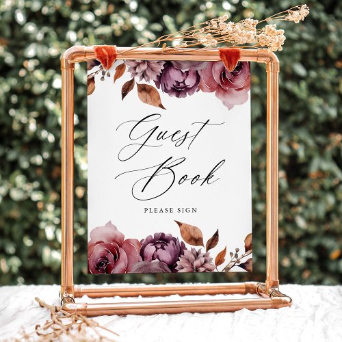 Rustic Autumn Floral Wedding Guest Book Sign