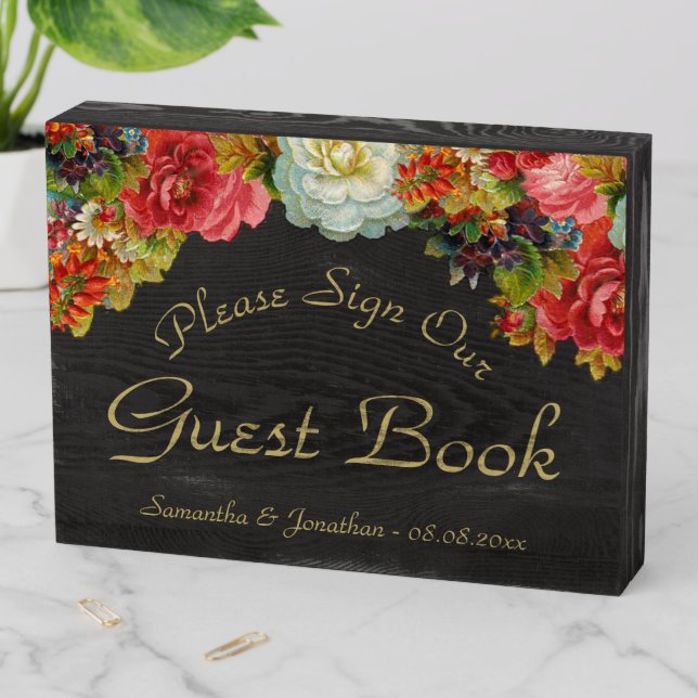 Rustic Autumn Floral Wedding Guest Book Wooden Box Sign (In Situ Horizontal)
