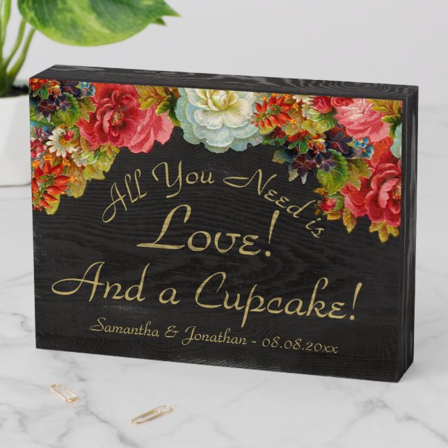Rustic Autumn Floral Wedding Have a Cupcake Wooden Box Sign (In Situ Horizontal)