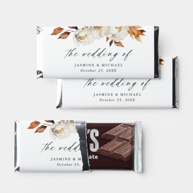 Rustic Autumn Floral Wedding Hershey Bar Favors (Front)