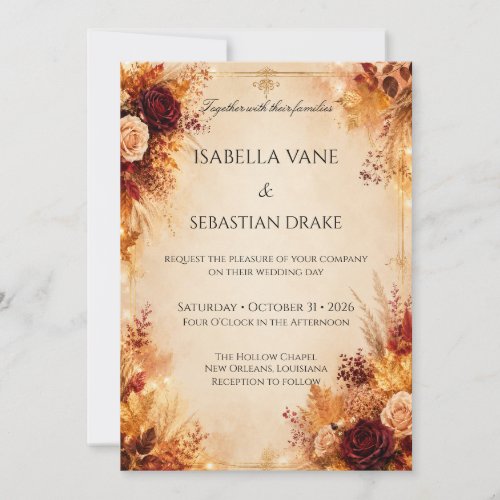 Rustic Autumn Floral Wedding Invitation