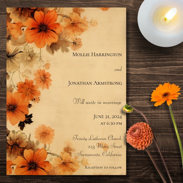 Rustic Autumn Floral Wedding Invitation (Creator Uploaded)