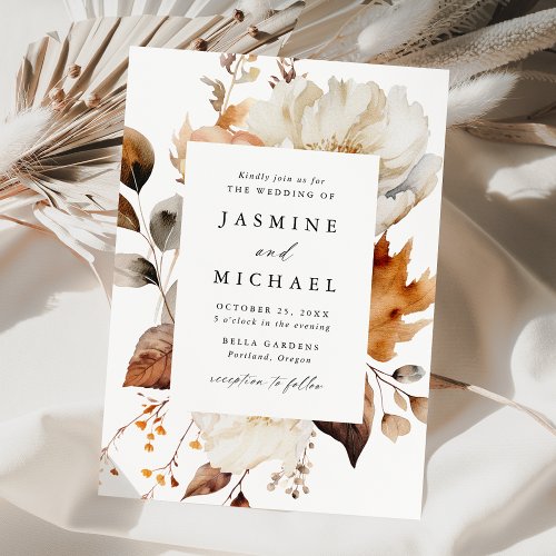 Rustic Autumn Floral Wedding Invitation