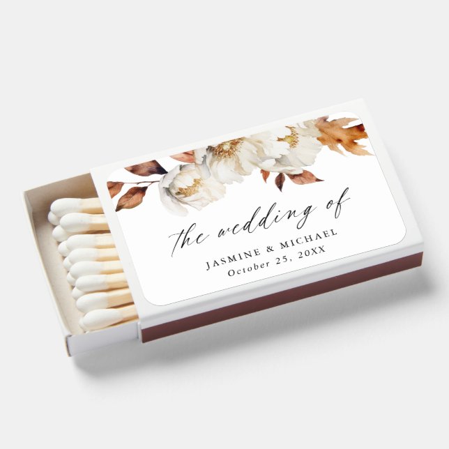Rustic Autumn Floral Wedding Matchboxes (Front Open)
