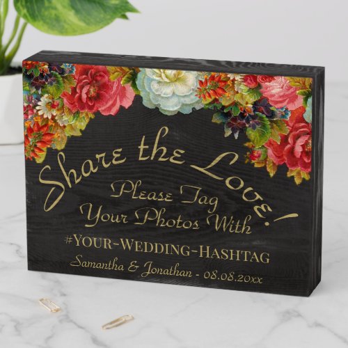 Rustic Autumn Floral Wedding Photo Hashtag Wooden Box Sign