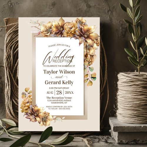 Rustic Autumn Floral Wedding Reception Invitation