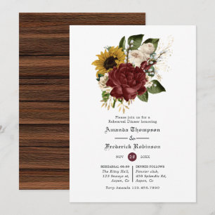 Rustic Autumn Floral Wedding Rehearsal Dinner Invitation