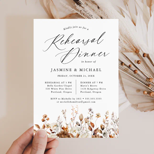 Rustic Autumn Floral Wedding Rehearsal Dinner Invitation | Zazzle