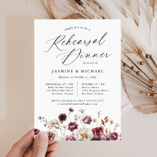 Rustic Autumn Floral Wedding Rehearsal Dinner Invitation