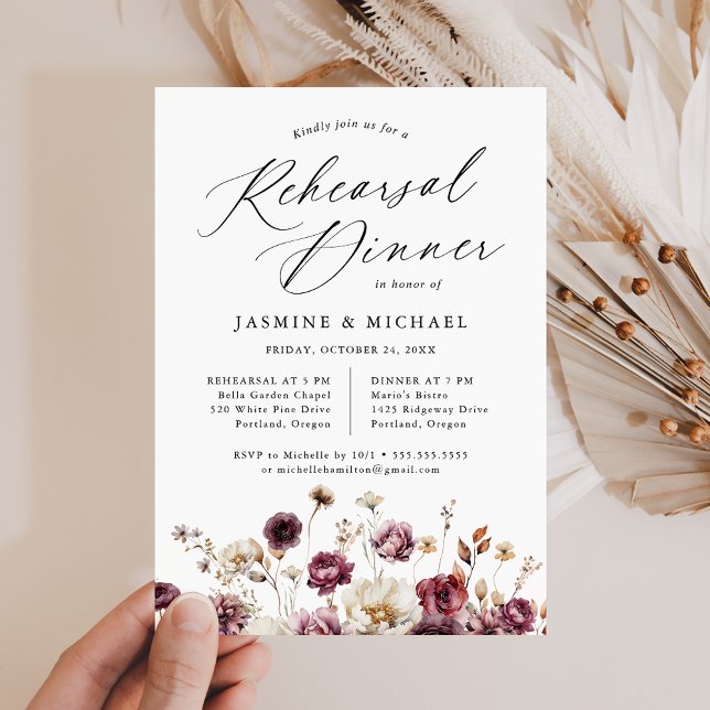 Rustic Autumn Floral Wedding Rehearsal Dinner Invitation (Creator Uploaded)