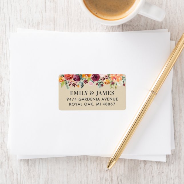 Rustic Autumn Floral Wedding Return Address Label (Insitu)
