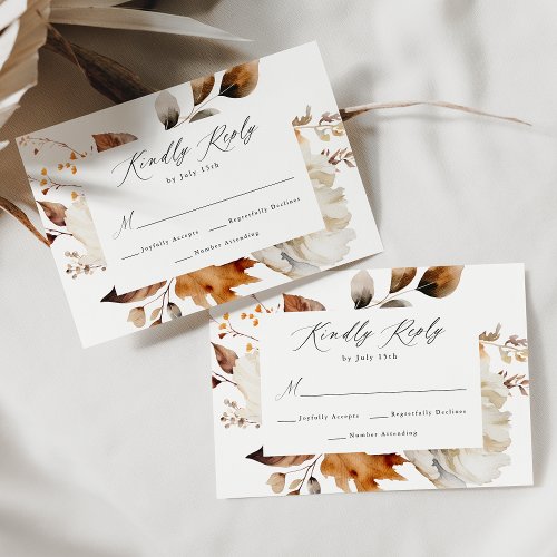 Rustic Autumn Floral Wedding RSVP Card