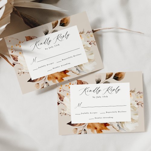 Rustic Autumn Floral Wedding RSVP Card