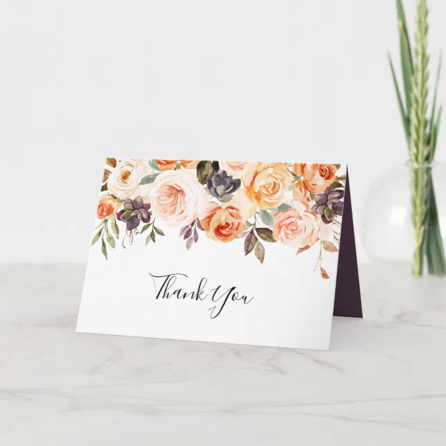 Rustic Autumn Floral Wedding Thank You Card 