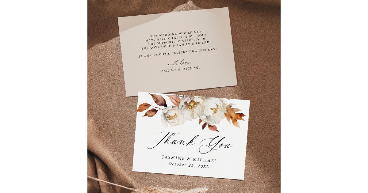 Rustic Autumn Floral Wedding Thank You Card | Zazzle