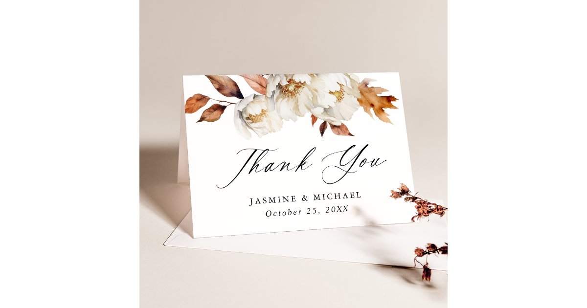 Rustic Autumn Floral Wedding Thank You Card | Zazzle
