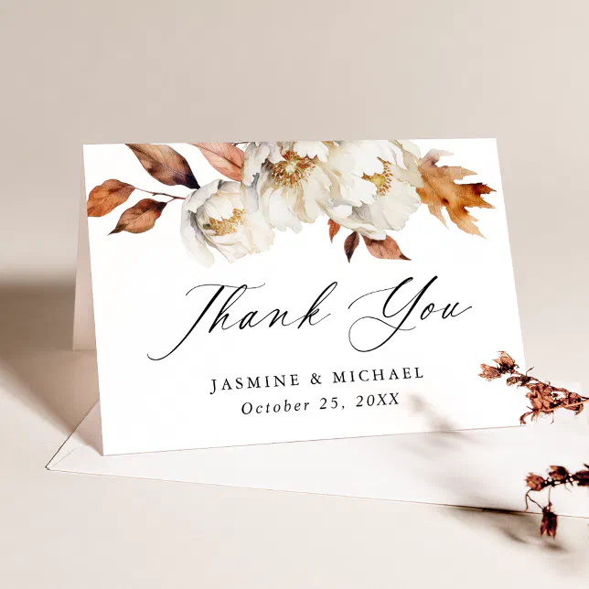 Rustic Autumn Floral Wedding Thank You Card | Zazzle