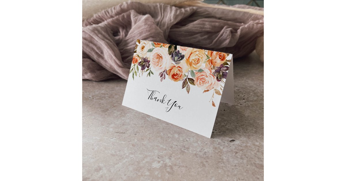 Rustic Autumn Floral Wedding Thank You Card | Zazzle
