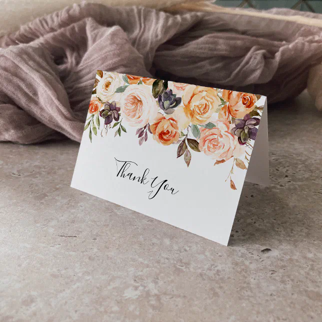 Rustic Autumn Floral Wedding Thank You Card | Zazzle