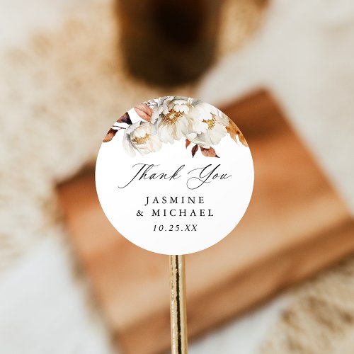 Rustic Autumn Floral Wedding Thank You Classic Round Sticker