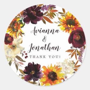 Rustic Autumn Floral Wedding Thank You Favor Classic Round Sticker