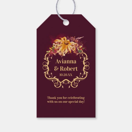 Rustic Autumn Floral Wedding Thank You Gift Tags